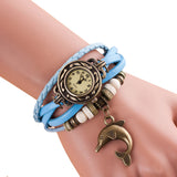 Excellent Quartz Weave Leather Dolphin Watch Bracelet - blue 