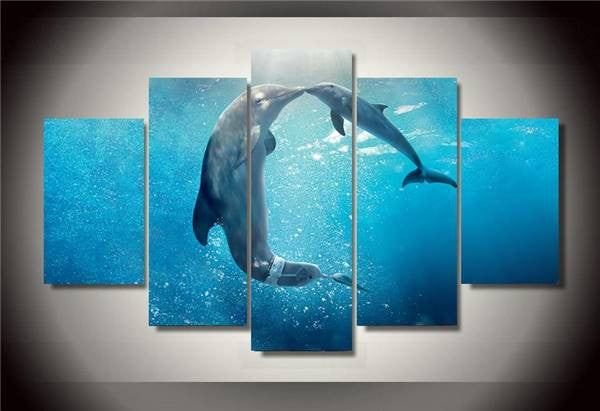 Stunning 5 Piece Romantic Dolphin Ocean Wall Art