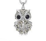 Intricate Czech Rhinestone Light Yellow Gold Fashion Owl Necklaces for Women 