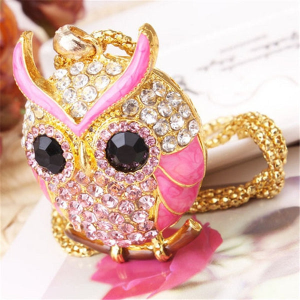 Crystal Blue Owl Rhinestone Pendant Necklace – Enamel Alloy, Lobster Clasp, Women's Fashion Jewelry