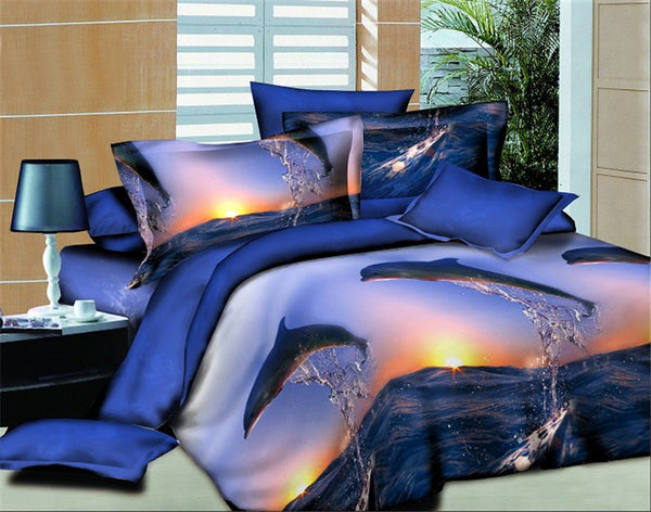 Beautiful Sunset Dolphin Bedding Set 100% Cotton 4 Pieces