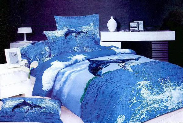 3D Blue Dolphin Sea and Sky Bedding Sets 100% Cotton - 4 pieces