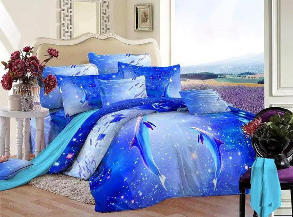 Amazing Blue Sea Dolphin Bedding Set 100% Cotton- 4 Pieces 