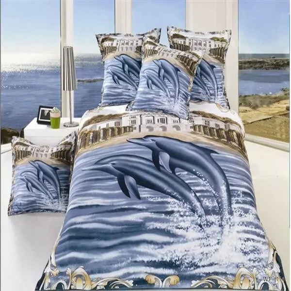 3D Oil Dolphin Bedding Set - 4 pieces 