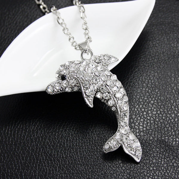 Crystal Dolphin Necklace With AAA Rhinestone Pendant - Silver/Gold Colour 