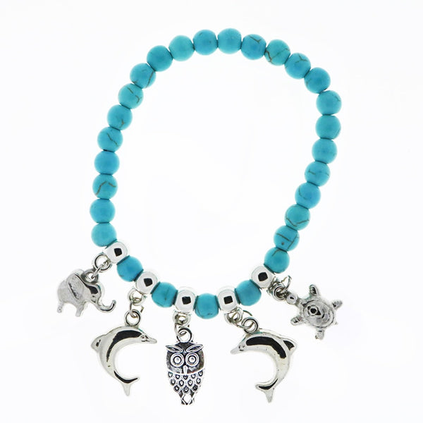 Boho Vintage Dolphin Turle Owl Elephant Charm Bracelet for Her 