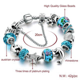 Ocean Style European Blue Crystal Glass Dolphin Charm Bracelet 