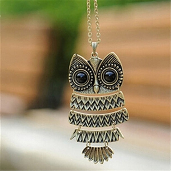 Antique Bronze Owl Pendant Necklace - Fashion Jewelry