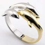 18K Gold Plated 3 Dolphin Bangle 2 Tone 