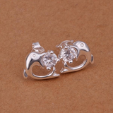 Silver Plated Stone Inlayed Dolphin Earrings 