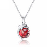 925 Sterling Silver Plated Red Agate Dolphin Pendant Necklace 