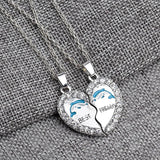 Best Friends Rhinestone Dolphin Necklace With Split Broken Heart 