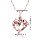 18K Real Rose Gold Plated Heart Shaped Dolphin Pendant and Necklace 