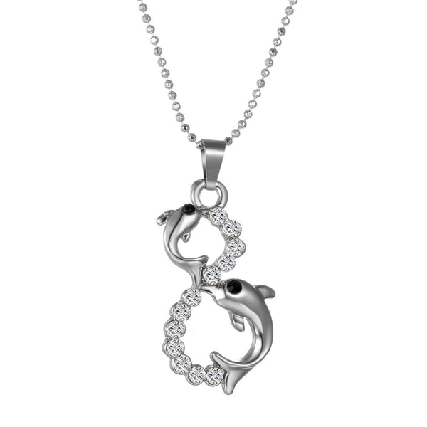 Hot Vintage Double Infinity Crystal Dolphin Pendant Necklace 