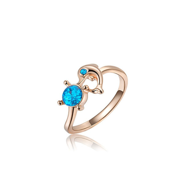 Rose Gold Plated Austrian Rhinestone Dolphin Ring 