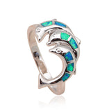 Blue Fire Opal Silver Plated Dolphin Ring 