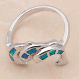 Blue Fire Opal Silver Plated Dolphin Ring 