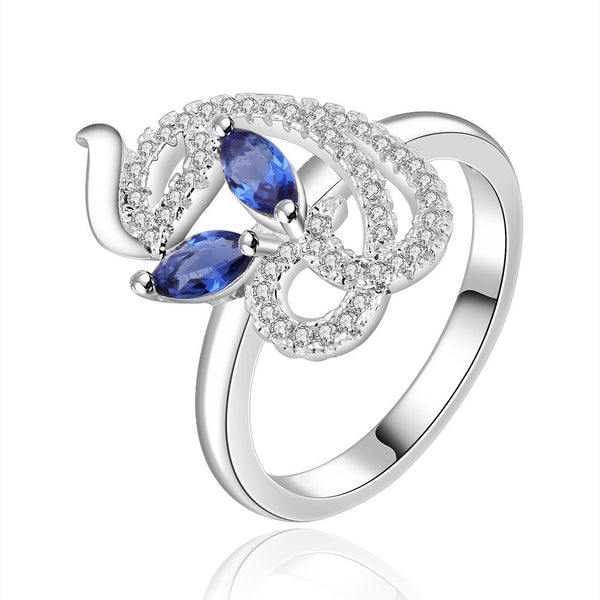 Silver Plated Cubic Zirconia Cocktail Dolphin Ring 