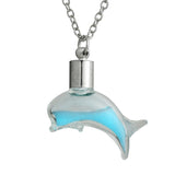 Glass Wishing bottle Dolphin Pendant Necklace - Choose from Dandelion or Glowing 