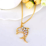 18K Gold Rhinestone Filled Stunning Dolphin Necklace and Pendant 