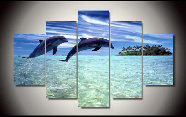 5 Pieces Amazing Leaping Dolphin Wall Arts 
