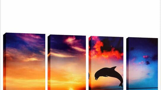 Stunning Oil Painted Sunset Dolphin Canvas Wall Art 