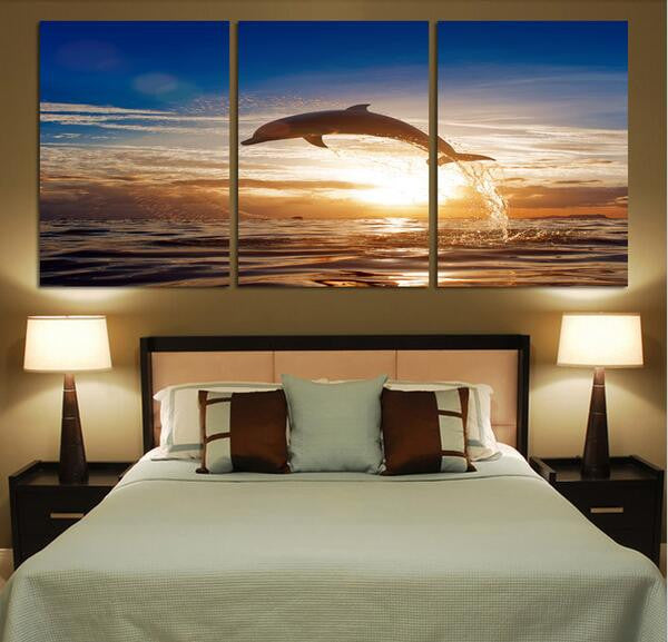 Dolphin Seascape Canvas Wall Art - 3 Pieces 