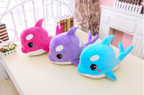 Cuddly Large Eyes Dolphin Plush Toys - available in blue, purple or pink 