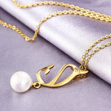 Trendy 18K Gold Plated Pearl Dolphin Necklace 