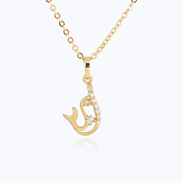 18K Gold Plated Round CZ Dolphin Pendant Necklace 