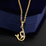 18K Gold Plated Round CZ Dolphin Pendant Necklace 