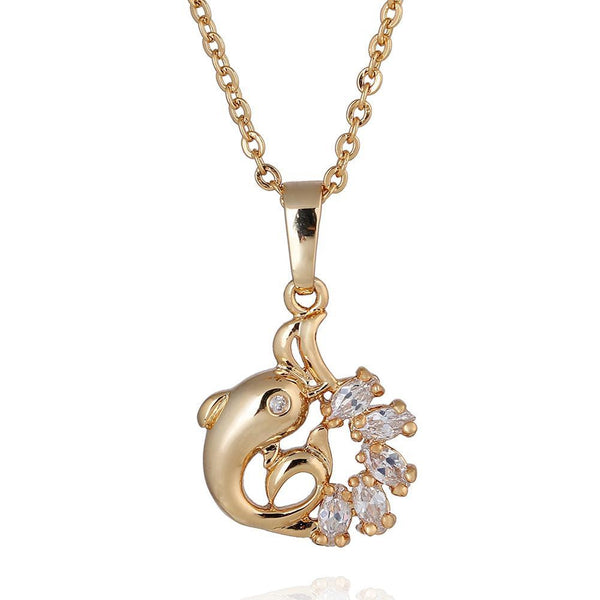 18K Gold Plated Crystal Dolphin Necklace and Pendant 