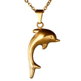 Gold Plated Hollow Dolphin Jewelry Set Including Necklace and Earrings 