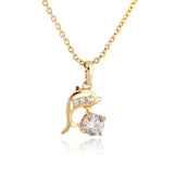 Stunning 18 K Gold Plated Round CZ Dolphin Necklace and Pendant 