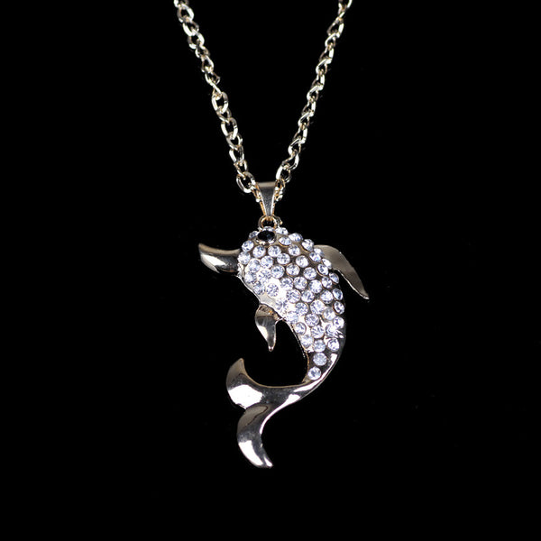 Beautiful Long Chain Dolphin Necklace and Pendant 