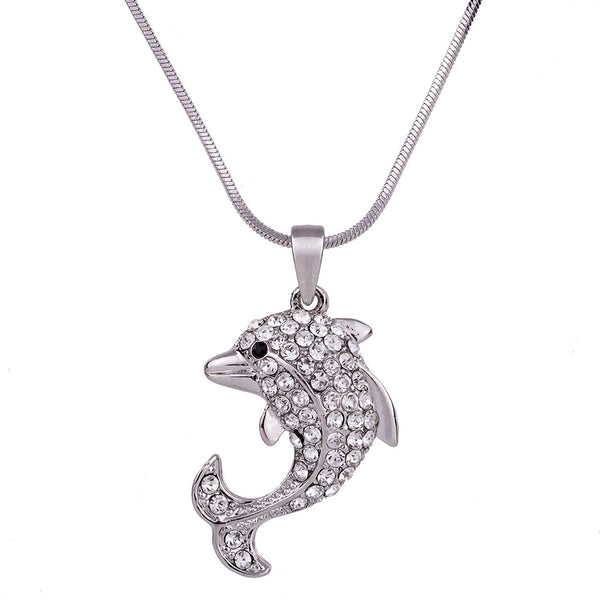 Unique Crystal Encrusted Dolphin Necklace and Pendant 