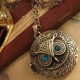 Occident Retro Vintage Crystal Charms Blue Eye Owl Locket Pendant Necklace - For Women 
