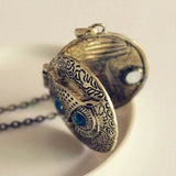 Occident Retro Vintage Crystal Charms Blue Eye Owl Locket Pendant Necklace - For Women 