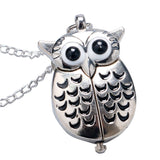 Cute Silver Vintage Night Owl Quartz Pocket Watch Necklace Pendant 