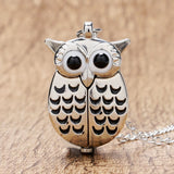Cute Silver Vintage Night Owl Quartz Pocket Watch Necklace Pendant 