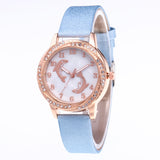 Cute Crystal Diamond Quartz Leather Pink Dolphin Watch