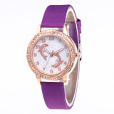 Cute Crystal Diamond Quartz Leather Pink Dolphin Watch