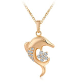 Gold Plated Dolphin Necklace With Elegant Dolphin Rhinestone Pendant