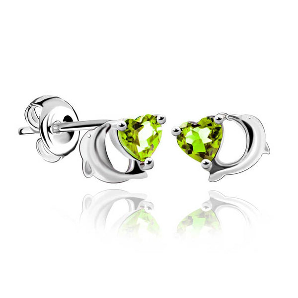 925 Sterling Silver Natural Green Peridot Earring Stud With Heart Gemstone 