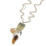 Stunning Long Chain Multicolor Owl Pendant Necklaces With Feather Crystal Bead Tassel For Women 