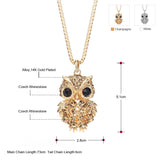 Intricate Czech Rhinestone Light Yellow Gold Fashion Owl Necklaces for Women 