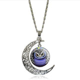 Hot Owl Round Glass Moon Pendant Necklaces - 