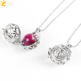 Natural  Stone Beads Hollow Carved Owl Locket Pendant Necklace - (also available in Round Ball & Egg) 