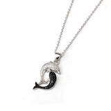 925 Sterling Silver White Black Cubic Zirconia Dolphin Necklace 