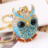 Trendy Womens Fashion Blue Charming Crystal and Gold Owl Pendant Necklace (many colours available) 